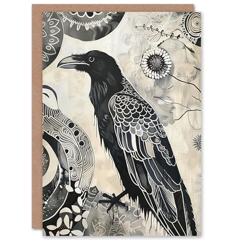 Image of Artery8 Greeting Card Black Raven Bird Painting Magic Gothic Symbolic Blank For Him Or Her Art Birthday Card