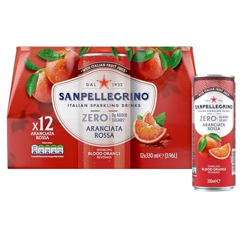 Image of San Pellegrino Italian Sparkling Drinks Zero Sparkling Blood Orange Canned Soft Drink 12 x 330ml | 21kCals per can