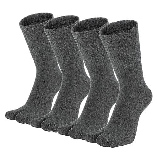 Image of HONOW Tabi Socks, Split Toe Flip Flop Socks High Crew for Men and Women Cotton Pack of 4, Dark Grey, L
