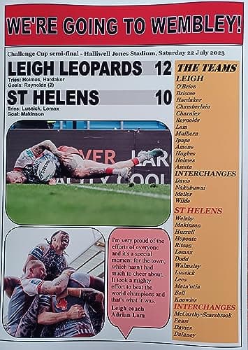 Image of Leigh Leopards 12 St Helens 10-2023 Challenge Cup semi-final - souvenir print