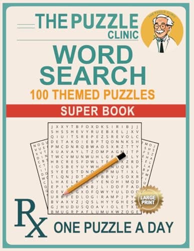 Image of Word Search for Adults Large Print – The Puzzle Clinic: 100 Themed Puzzles for Relaxation, Focus, and Brain Training - Big Clean Print with Full Solutions Included. Vol.1