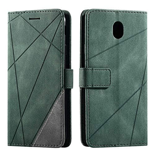Image of SONWO Case for Galaxy J7 2017 Case, Premium Leather Flip Wallet Case Magnetic Closure Card Slots Kickstand Phone Case for Samsung Galaxy J7 2017, Green