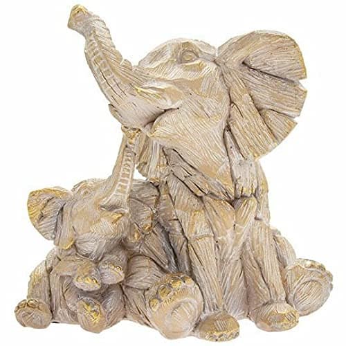 Image of Lesser & Pavey Elephant and Baby Figurine Driftwood Resin Animal Ornament