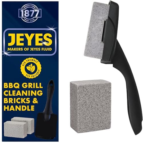 Image of Jeyes BBQ Grill Cleaner Bricks with Handle – Chemical-Free BBQ Cleaning Kit for Outdoor Grills – Includes 2 Easy to Use Bricks (Size: 10 x 4 x 7cm) – Tackles Burnt-On Grease & Grime Fast