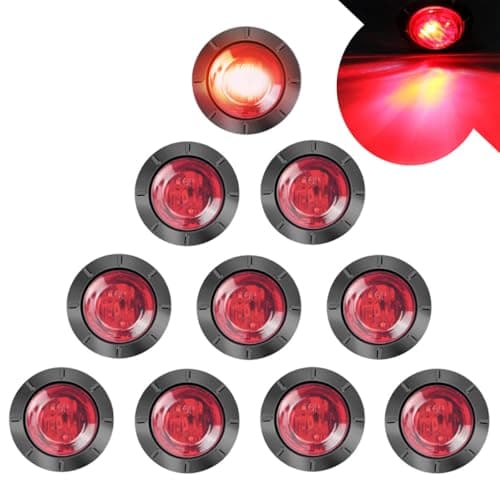 Image of LeKaufen 10PCS 3/4" Car Round LED Side Lights 1.9CM 12V/24V Front Rear Side Marker Indicator Light Universal Bullet Clearance LED trailer lights Waterproof for Truck Trailer Caravan Boat (Red)