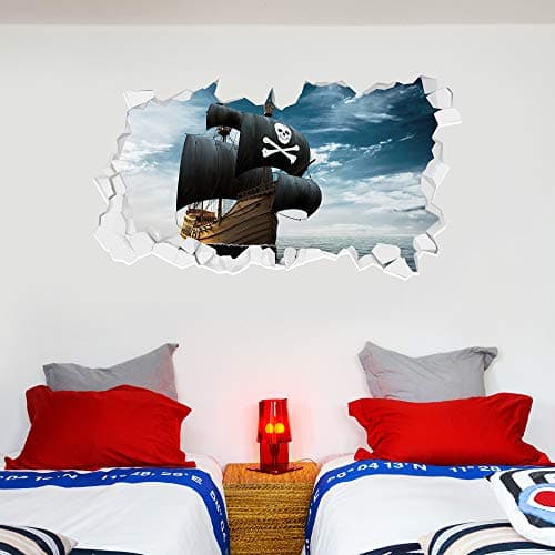 Image of Beautiful Game Pirate Wall Sticker Pirate Ship Broken Wall Pirate Bedroom Art Decal Mural Kids (60cm width x 30cm height)