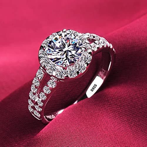 Image of CXWK White Gold Rings for Women Round Cut Zirconia Diamond Solitaire Ring Wedding Band Engagement Bridal Jewelry