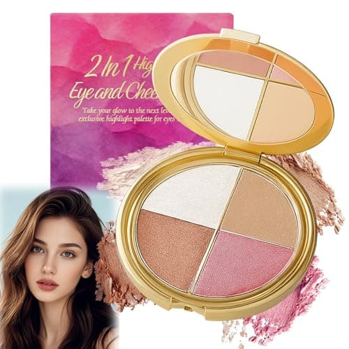 Image of 4in1 Makeup Palette - Highlighter Blush Eyeshadow Contour Portable Compact with Mirror for Day to Night Looks Long-Lasting Wear Travel-Friendly Sleek Lightweight Gold Case Versatile (Face Palette)