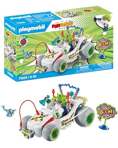 Image of Playmobil 71633 Funstars: Racing Professor, kart with retractable motor, dynamic playset for exciting races, detailed play sets suitable for children ages 4+
