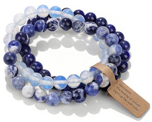 Image of WEIZAIJY 3 PCS Healing Crystal Bracelets for Women 8mm Natural Stone Beaded Stretch Bracelet Amethyst Jewelry Gifts (Sodalite&Opal&Lapis Lazuli)
