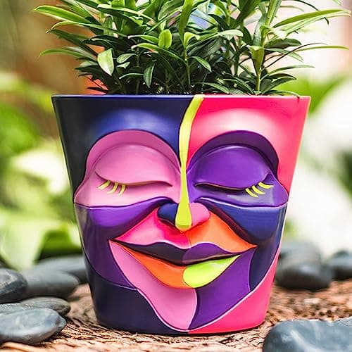 Image of GUGUGO Abstract Rainbow Head Planter, Graffiti Face Planters Pots with Drainage, Flower Plant Pots for Indoor Plants, Unique Funny Small Succulent Desk Vase for Plant Lover Gifts, B