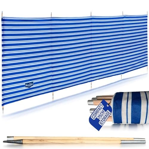 Image of Vanilla Leisure Windbreaker 5 Pole L345cm x H125cm - Wind Breaks for Camping, Beach, Caravan & Garden - Heavy Duty Windbreaks with Metal Tipped Wooden Poles for Extra Stability - Freestanding Screen
