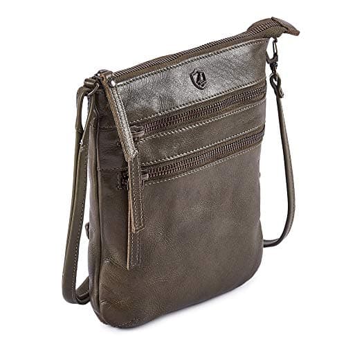 Image of Cochoa Small Triple Zip Real Leather Women's Crossbody- Premium Vintage Crossover Shoulder Sling Bag (Olive Green)