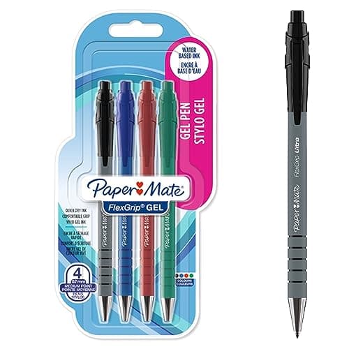 Image of Paper Mate FlexGrip Gel Pens | Medium Point (0.7 mm) | Handwriting Pens & Stationery Supplies | BlackBlueRed & Green Ink Pen Set | 4 Count