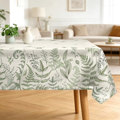 Image of Arquiel Fern Leaves Tablecloth Waterproof, Green Grass Table Cloth Rectangle, Washable Table Cover for Party Picnic Wedding Outdoor Dining Decor (140x180cm)
