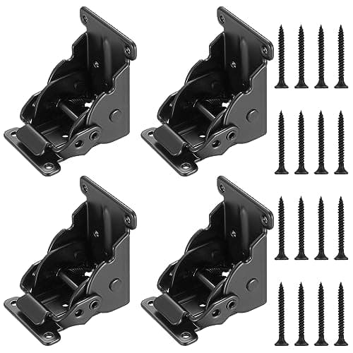 Image of Folding Brackets, 4 Pcs Folding Table Legs, 90 Degree Foldable Furniture Leg Hinges, Self-Locking Extension Support for Table Bed Leg, Foldable Hinge Hardware Support Brackets for Work Bench