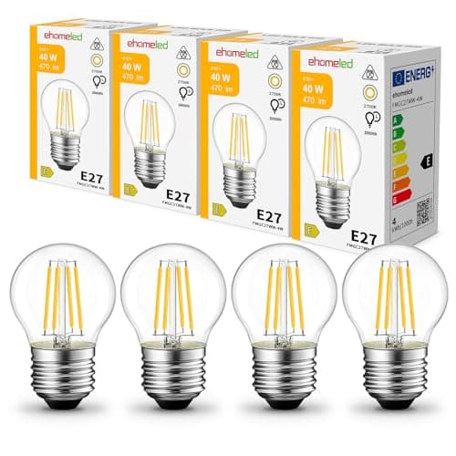 Image of ehomeled E27 Screw LED Bulbs, G45 Filament Vintage Golf Ball Bulb, 4W, 40W Equivalent SES E27 Mini Globe Clear Glass Bulb, Warm White 2700K 470LM, Energy Saving Light, Non-Dimmable, 4 Pack