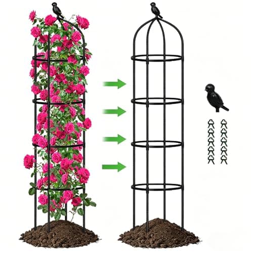 Image of Garden Obelisks Trellis for Climbing Plants, 6FT Metal Garden Trellis, 1 Pack Plant Support for Climbing Rose, Tomato, Cucumber, Flowers, Grape, Pea, Outdoor Indoor 175cm Obelisks for Climbing Plants