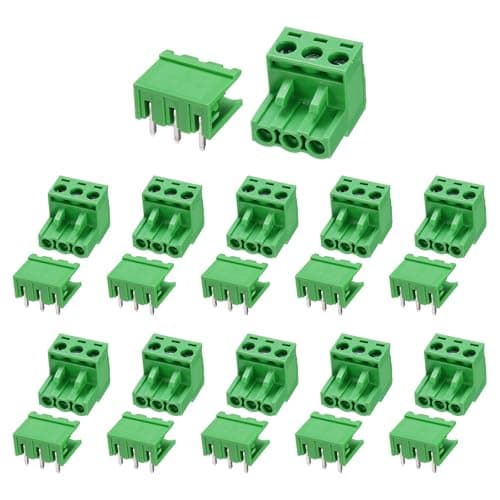 Image of sourcing map Pluggable PCB Terminal Block Connectors, 10 Set 3 Pin 5.08mm/0.2" Pitch Right Angle Screw Terminal Block Connector for DIY Panel Mount Electronic Projects(Green)
