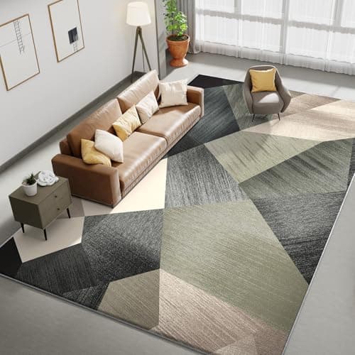 Image of HOMFINE Washable Rug for Living Room- Fluffy Non-Slip Modern Rug for Bedroom Dining Room Soft Sponge Material Short Pile Carpet Durable Geometric Abstract Area Rug, Green 200 x 300 cm