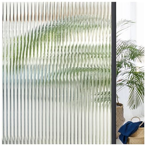 Image of Lifetree Reeded Glass Window Film Privacy: 3D Decorative Vinyl Window Privacy Film Static Cling UV Blocking for Glass Windows Door (Opaque, 105 * 200cm)