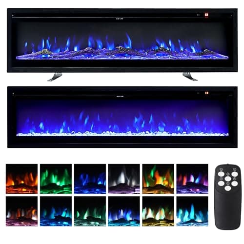 Image of INMOZATA Electric Fire Wall Mounted/Recessed/Freestanding 102cm Electric Fireplace with Remote & Touch Screen Control 12 LED Color Flame Effect, 2 Heat Settings 900W&1800W, Crystal & Log Set