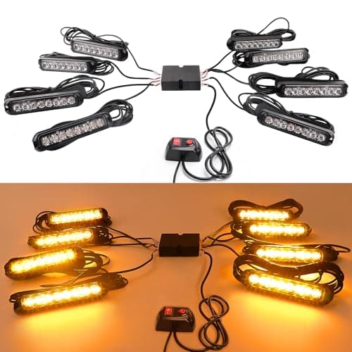 Image of ROUTEKING 8x8LED Car Strobe Flashing Lights - Recovery Emergency Beacon Light, 14 Flashing Modes Beacons Warning Light, Universal for 12V-24V Car Vehicle Truck Caravan Camper (Amber)