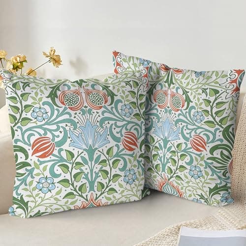 Image of XPHZZL Cushion Covers Set of 2 Pack 40 x 40 cm Soft Vintage Floral Decorative Throw Pillow Cases Boho Pillow Cover for Sofa Bed Garden Outdoor Spring Decor Flower Plant with Invisible - Lily