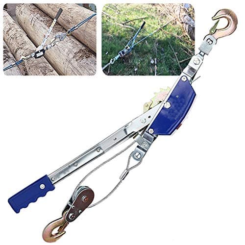 Image of Dual Gear Power Puller - Hand Winch Ratchet Puller with Cable and Hook | Portable Steel Power Puller Manual Winch Come Along for Moving, Placing and Installing Heavy Equipment