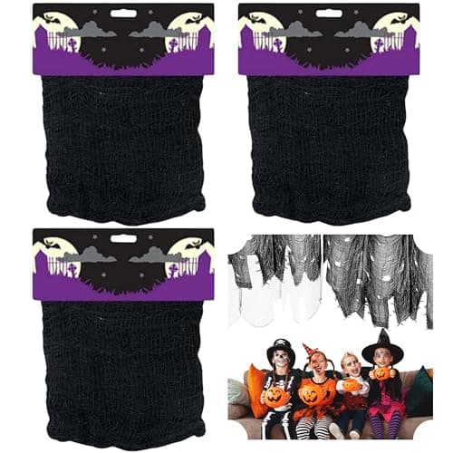 Image of 3Pcs Black Halloween Creepy Cloth 2.4M, Scary Spooky Gauze Fabric Decoration Net for Haunted House Indoor Outdoor Doorways Windows Tables Party Props Décor
