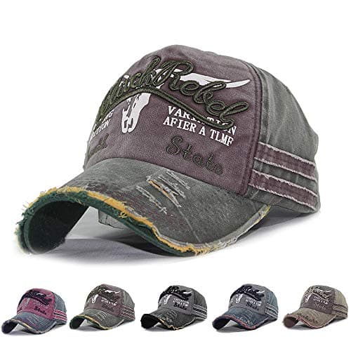 Image of CheChury Cap Summer Cap Vintage Cotton Baseball Cap Unisex Distressed Snapback Trucker Hat Green