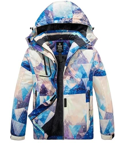 Image of Wantdo Women's Warm Ski Jacket with Fleece Waterproof Snowboarding Jacket Hooded Mountain Coat Windproof Raincoat Mountain Flora M