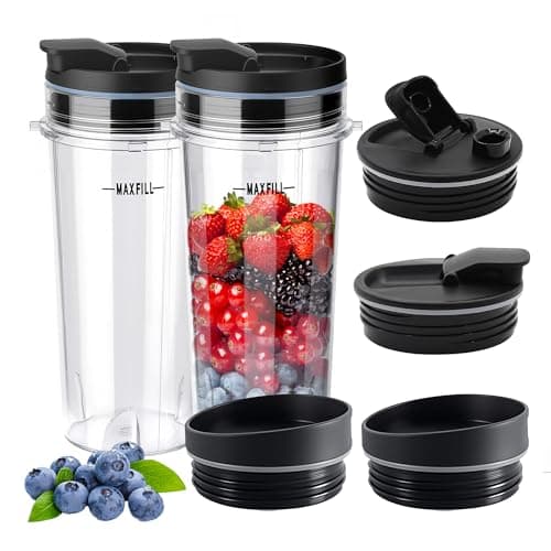 Image of 2Pcs Replacement 16oz Blender Cups with 4Pcs Sip & Seal Lids for Ninja, Single Serve Blender Cup for BL660 BL740 BL770 BL780 BL810 BL820 BL830 QB3000 Nutri Ninja Series Blenders