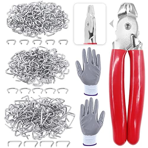 Image of Glarks 242Pcs Hog Ring Pliers Kit with 240Pcs 1/2'' 3/4'' 3/8'' Steel Hog Rings, Anti-Cutting Gloves for Upholstery, Fencing, DIY Craft, Furniture and More