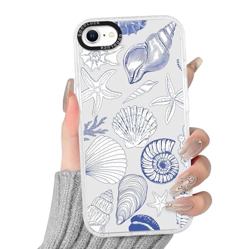 Image of Yoedge Transparent Blue Starfish Conch Phone Case for iPhone 8/SE 2022/7/SE 2020 4.7", with Aesthetics Pattern Design Soft TPU Silicone Cases,Shockproof Bumper Protector Matte Girls Women Cover