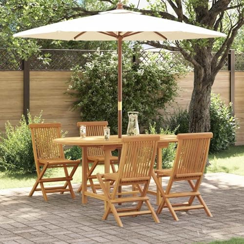 Image of Tonture Garden Dining Set 5-Piece Brown Solid Wood Teak Garden Table and Outdoor Chairs Oiled 160 x 80 x 75 cm Weatherproof for Patio Balcony Porch with Space for up to 6 People