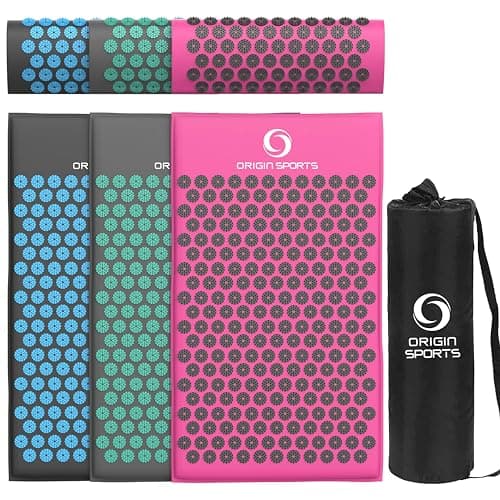 Image of Acupressure body mat and Pillow - Yantra Shakti Massage mat long - Relieve Back and Neck Pain, Relax Muscles, Relieve Insomnia - Includes Washable Cover, Travel Bag (Pink)