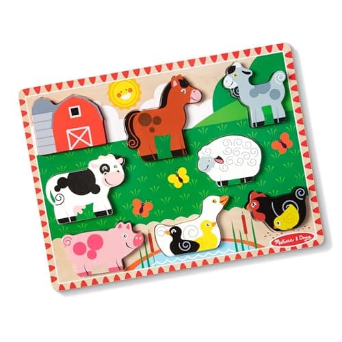 Image of Melissa & Doug Farm Wooden Chunky Puzzle (8 pcs) Farm Animal Toys For Kids, Wooden Puzzles For Toddlers Ages 2+ - FSC Certified