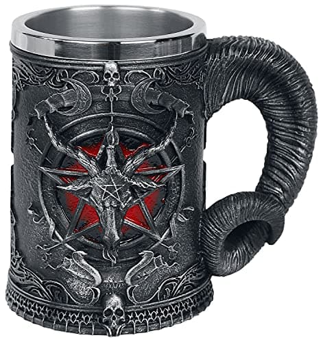 Image of Nemesis Now Baphomet Tankard 16.5cm, Resin w/Stainless Steel, Black, Baphomet Head Beer Mug, Sabbatic Goat Beer Mug, Includes Stainless Steel Insert, Cast in The Finest Resin, Expertly Hand-Painted
