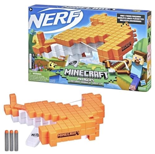Image of Nerf Minecraft Pillager's Crossbow Dart-Blasting Crossbow, Real Crossbow Action, Includes 3 Official Nerf Elite Darts 42787 Multicolor