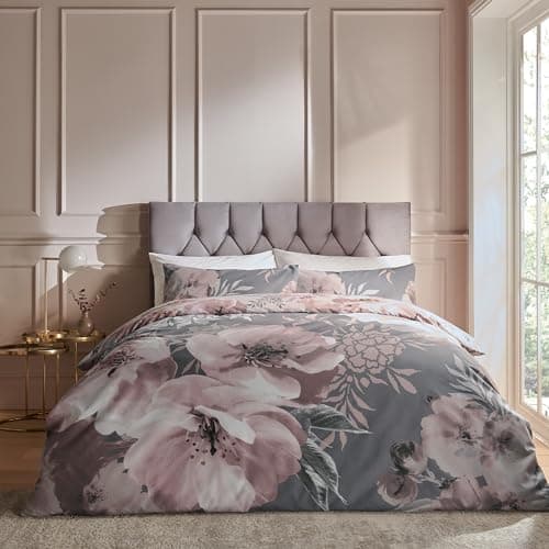 Image of Catherine Lansfield Dramatic Floral Easy Care King Duvet Set Grey