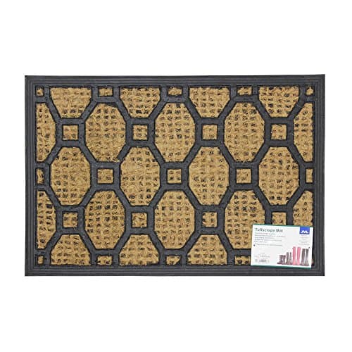 Image of JVL Alba Woven Rubber Coir Tuffscrape Entrance Door Mat - Octagon, 40 x 60cm, Natural/ Black