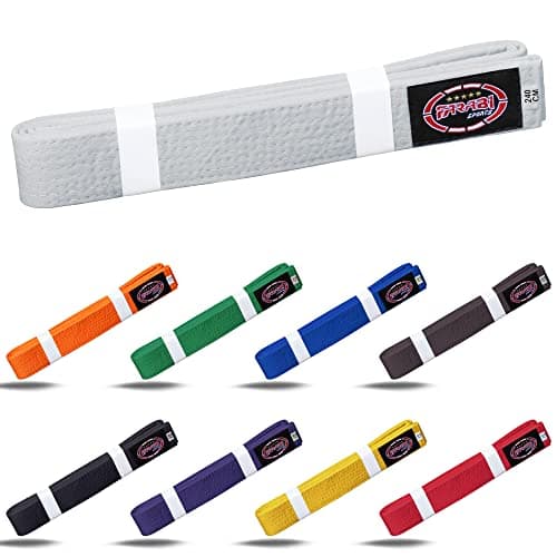 Image of Farabi Sports Karate Belt – Multiple Colors – Premium Martial Arts Belts for Karate and Taekwondo, Training & Competition – Single, Pack of 5, Pack of 10 (White, 280-cm)