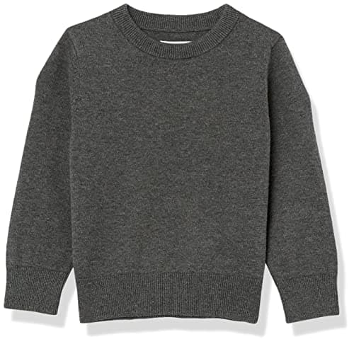 Image of Amazon Essentials Boys' Uniform Cotton Crewneck Jumper, Charcoal Heather, 2 Years