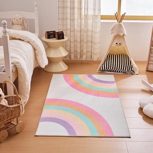 Image of Sonive Rainbow Kids Rug Girls & Boys Soft Non-Slip Area Rug Washable Floor Carpet for Bedroom,Living Room,Playroom 80x150cm
