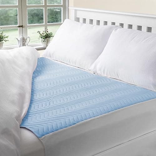 Image of Deluxe Washable and Absorbent Reusable, Double-size Bed, Incontinence Pad/Waterproof Mattress Protector with Tucks (Blue)