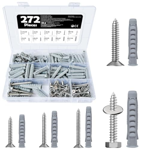Image of 272 Pcs Screws and Wall Plugs Set, 134 Pcs Masonry Screws & 134 Pcs Expansion Wall Plugs with 4 Pcs Washers, Self Tapping Screw and Wall Plug Assortment for Brick, Concrete, Plasterboard Fixings