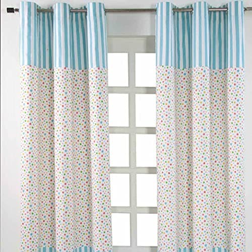 Image of HOMESCAPES Pair of 100% Cotton Curtains - Multi Colour Stars - Blue Yellow Orange - 137 x drop 228 cm - 90 Inch Drop - Eyelet Ring Top - Heavy Not Lined - Easy Care Washable at Home
