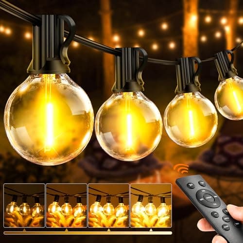 Image of Outdoor Festoon Lights Mains Powered -200ft LED Garden String Light 60M Dimmable Timer Waterproof G40 Bulbs Hanging Patio Lighting with Remote Control for Outside Gazebo Pergola Balcony Cafe