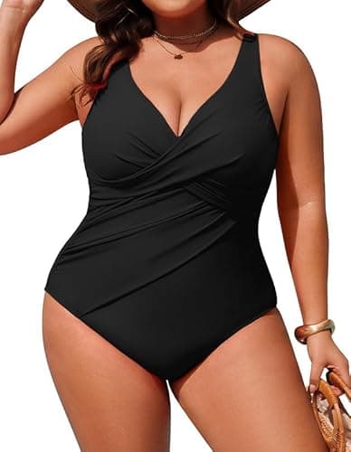 Image of Hanna Nikole Plus Size Swimwear Women One-Piece Swimsuit Tummy Control Swimming Costume Shape Monokinis Cross Bathing Suit Soft Beachwear Black